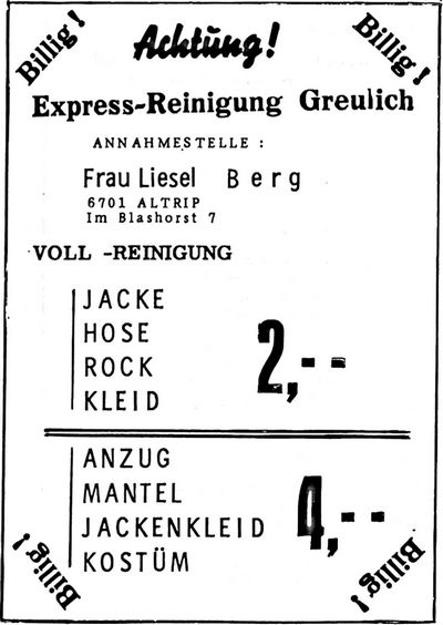 Nachrichtenblatt der Gemeinde Altrip | Donnerstag, den 26. Juni 1969 | 10. Jahrgang - Nummer 26&nbsp;| Express-Reinigung Greulich