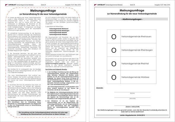 Meinungsumfrage zur Namensfindung für die neue Verbandsgemeinde