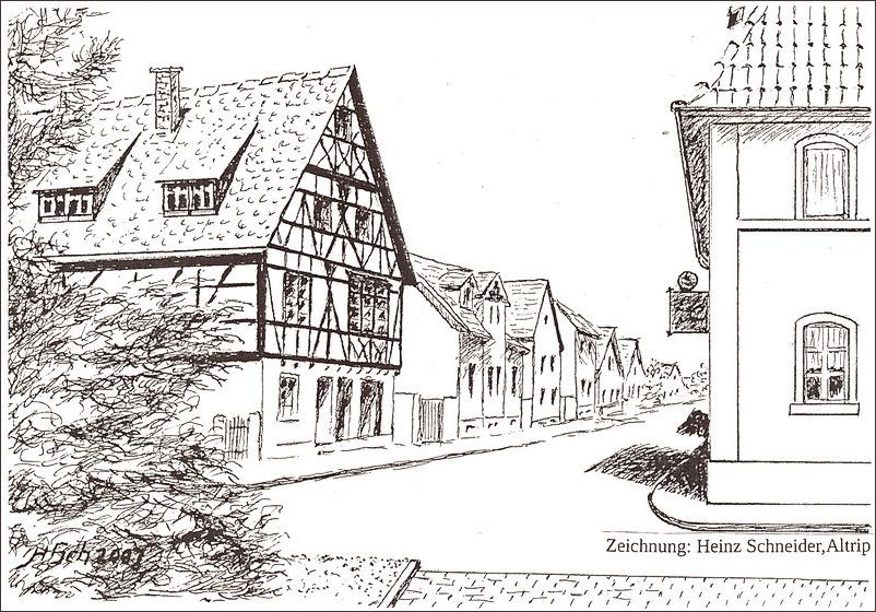 Die Altriper Römerstraße (Zeichnung: Heinz Schneider)