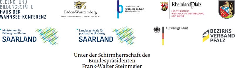 Wir danken der Gedenk- und Bildungsstätte Haus der Wannsee-Konferenz, dem Ministerium für Kultus, Jugend und Sport Baden-Württemberg, der Landeszentrale Politische Bildung Rheinland-Pfalz, dem Ministerium für Wissenschaft Weiterbildung und Kultur Rheinland-Pfalz, der Ortsgemeinde Altrip, dem Ministerium für Bildung und Kultur Saarland, der Landeszentrale für politische Bildung Saarland, dem Auswärtiges Amt der Bundesrepublik Deutschland sowie dem Bezirksverband Pfalz, unter der Schirmherrschaft des Bundespräsidenten Frank-Walter Steinmeier.