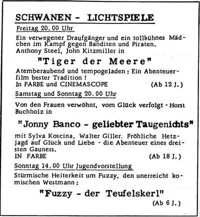 Schwanen-Lichtspiele (Nachrichtenblatt der Gemeinde Altrip | Donnerstag, den 9. November 1967 | 8. Jahrgang - Nummer 45) Schwanen-Lichtspiele (Nachrichtenblatt der Gemeinde Altrip | Donnerstag, den 9. November 1967 | 8. Jahrgang - Nummer 45)