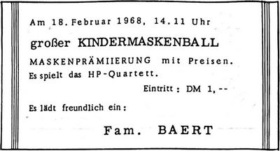 Fam. BAERT (Nachrichtenblatt der Gemeinde Altrip | Donnerstag, den&nbsp;15. Februar 1968 | 9. Jahrgang - Nummer 7)